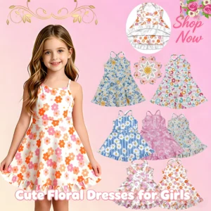 Girls Floral Printed Sleeveless Dress