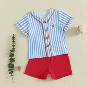 Toddler Boys Striped Baseball Shorts Set