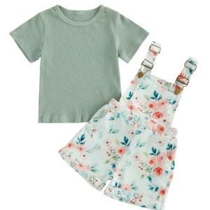 Girls Summer Overall Shorts with Short Sleeve T-shirt