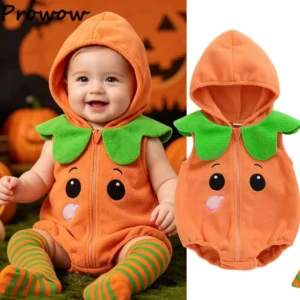 Hooded Orange Pumpkin Romper For Baby's First Halloween