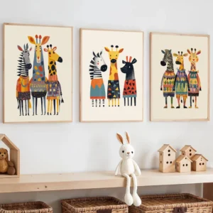 Whimsical Giraffe / Zebra Canvas Painting Print