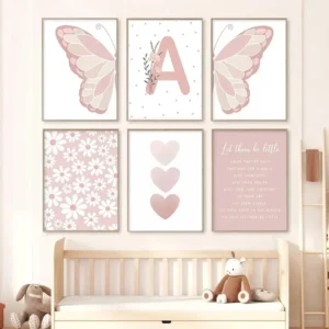 Pink Nursery Canvas Prints for Kids Girl Room Decor