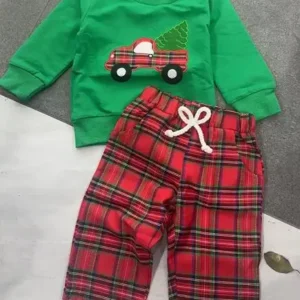 Toddler Boy Plaid Christmas Pants Set