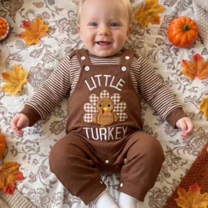 Boy's Thanksgiving Turkey Embroidered Overalls
